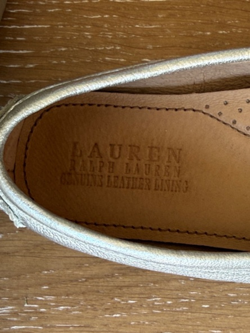 Lauren Ralph Lauren Metallic Silver Leather Bit Loafers - Picture 2 of 5